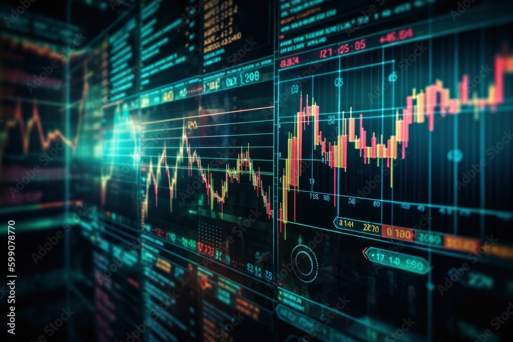 digital financial market graph concept, blue matrix environment ,red color line bar graph chart, generative ai digital financial market graph concept, blue matrix environment ,red color line bar graph chart, generative ai