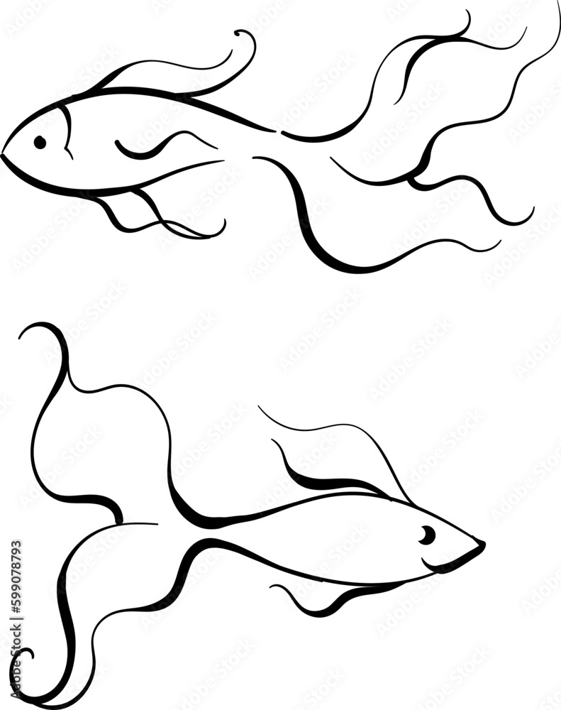 Fototapeta premium Painted fish, beautiful lines. Tattoo. Vector fish for tattoos, signage, logos, colorings.