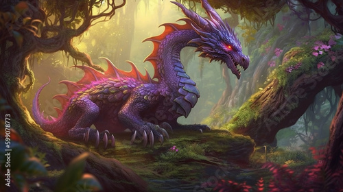 fantasy dragon in the jungle. Fantasy dragon.generative ai © S...