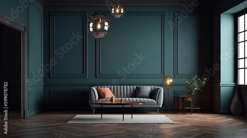 Empty modern luxury room interior design. Generative Ai © hassanmim2021