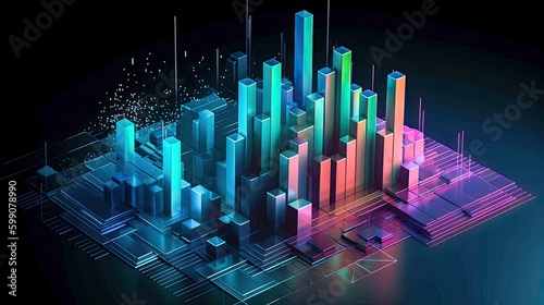 Isometric Data Chart Visualization Futuristic Digital Technological Progress and Innovation Concept