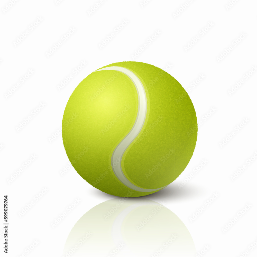 Vector 3d Realistic Green Textured Tennis Ball Icon with Reflection Closeup Isolated. Tennis Ball Design Template for Sports Concept, Competition, Advertisement. Front View. Vector Illustration