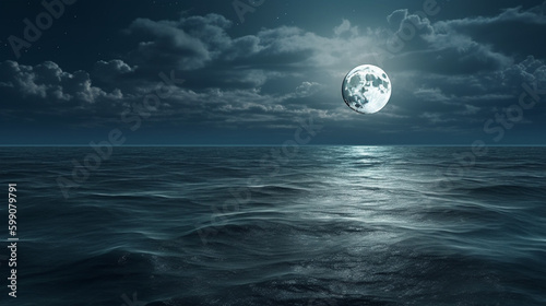 The moon in the night sky over the sea.generative ai