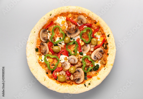 Vegetable pizza on grey background