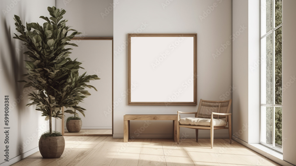 Mockup poster frame in modern living room interior. Template. Stylish home decor. AI-generated image Mockup poster frame in modern living room interior. Template. Stylish home decor. AI-generated image