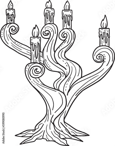 Halloween Candelabra Isolated Coloring Page Generative AI