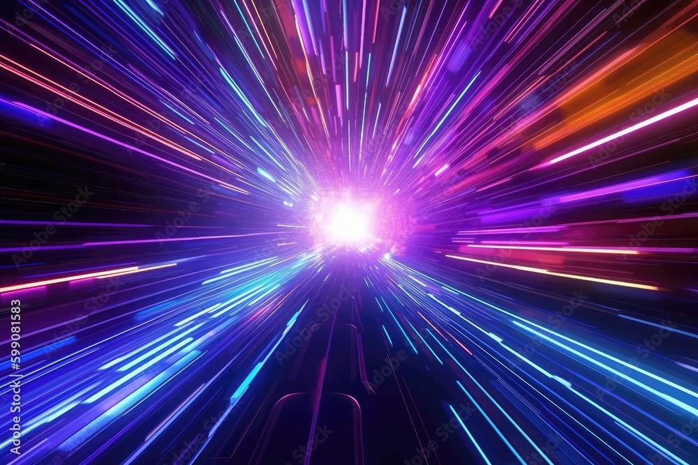 Obraz premium Hyperjump: A Neon Space Odyssey. Generative Ai