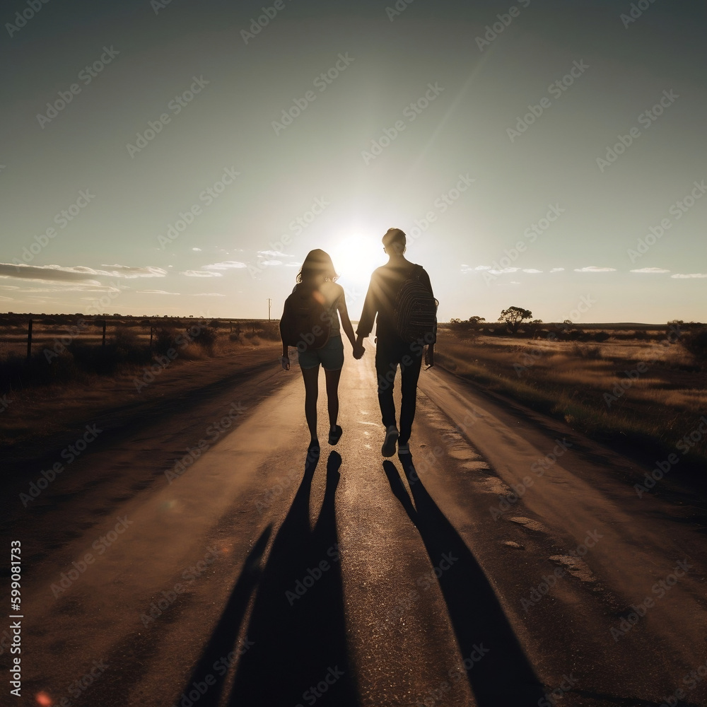 couple walking on the road