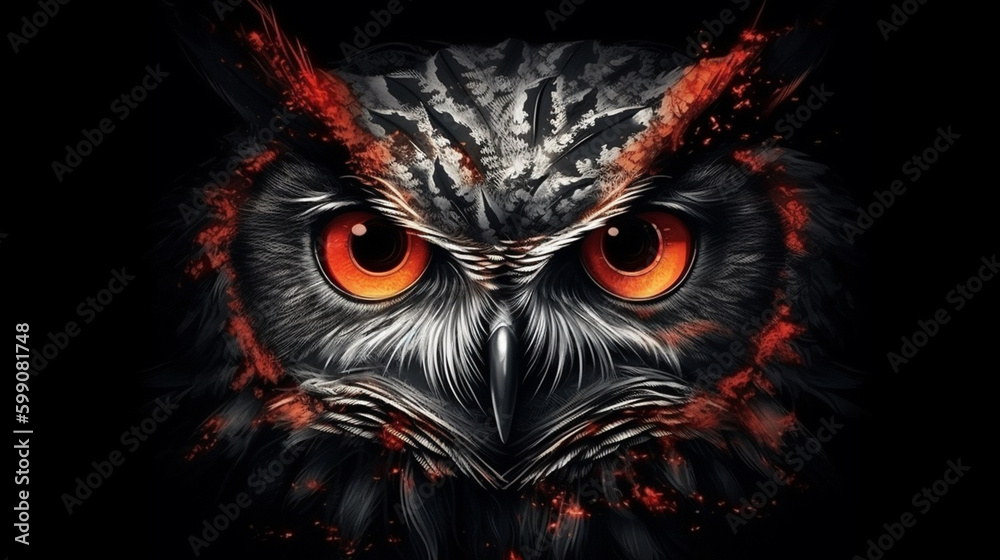 Black owl with red eyes on a black background.generative ai Stock  Illustration | Adobe Stock