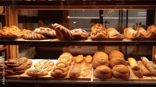 An assortment of freshly baked bread on display. Generative AI 
