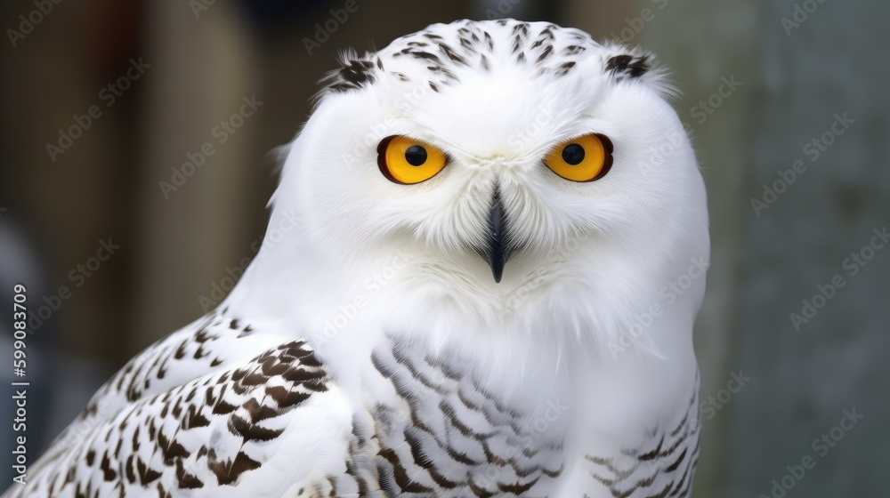 Obraz premium A snowy owl with big yellow eyes. Generative AI 