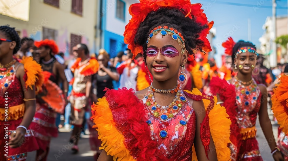 A street parade in Cape Verde. Generative AI A street parade in Cape Verde. Generative AI