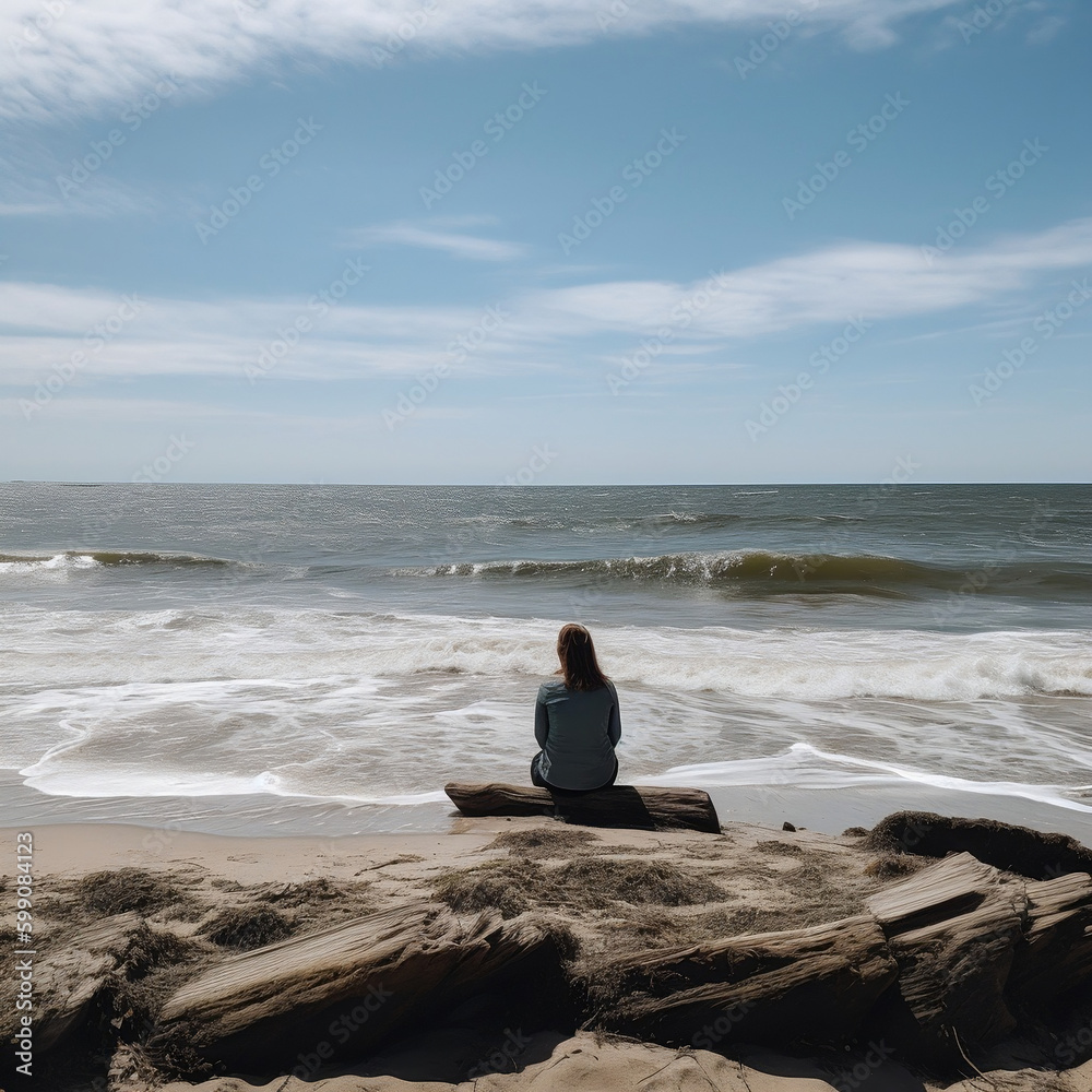 Fototapeta premium person sitting on the beach