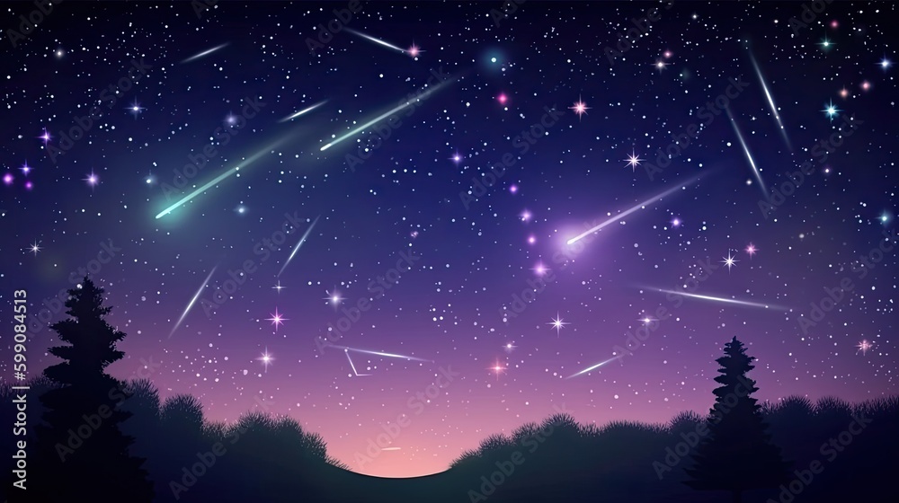 Fototapeta premium A sky with shooting stars and constellations. Generative AI