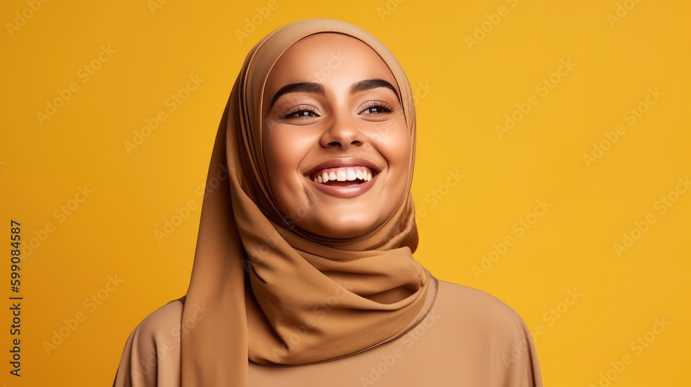 Young middle eastern woman laughing looking at the camera studio shot. Generative AI Young middle eastern woman laughing looking at the camera studio shot. Generative AI