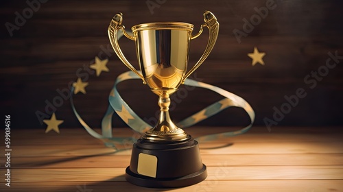 A gold trophy cup with stars. A success concept. Generative AI 