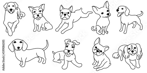 Cute dogs doodles.Hand drawn vector illustration on white back ground.