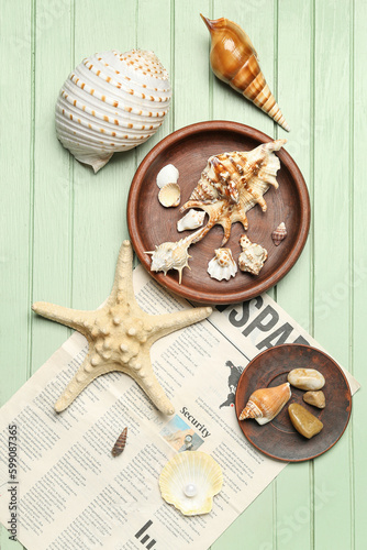 Plates with sea shells, sta...