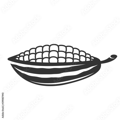 Cocoa pod isolated on white background. Logo template. Cacao beans. Vector illustration