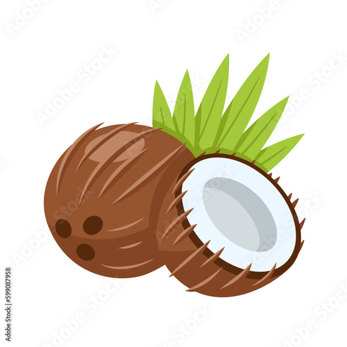 Coconut icon isolated on white background. Cartoon style. Vector illustration