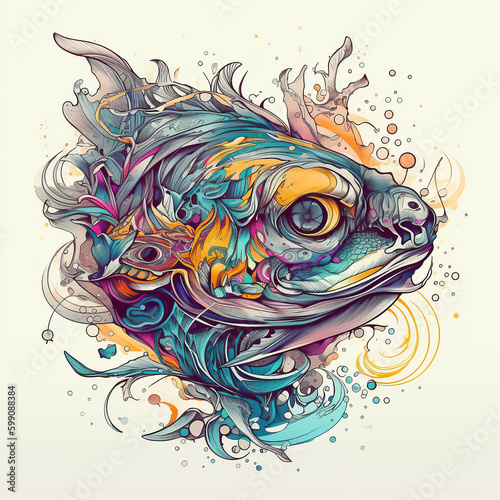 Surrealist tattoo. Colorful tattoo  vibrant colors. AI generated image.