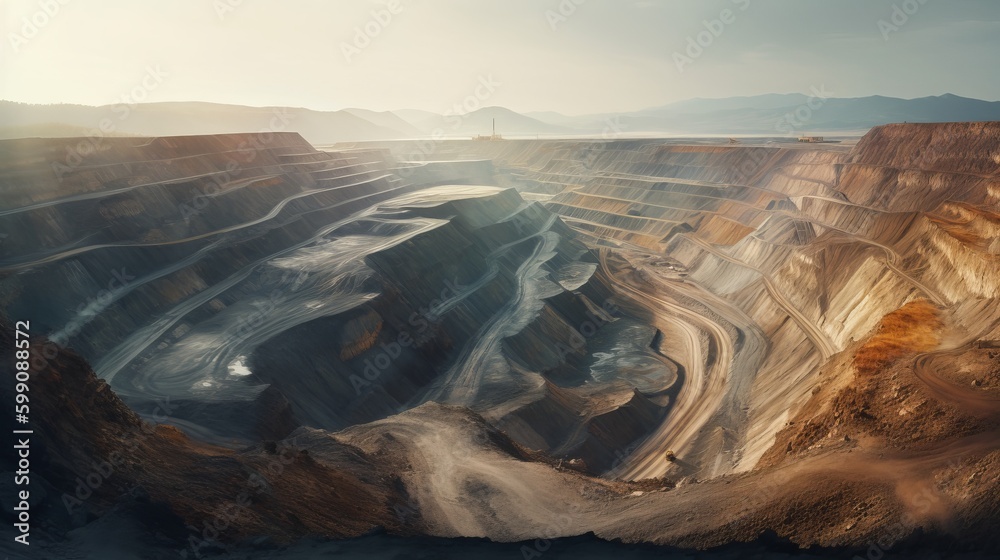 Open pit mine industry. Generative AI - obrazy, fototapety, plakaty 