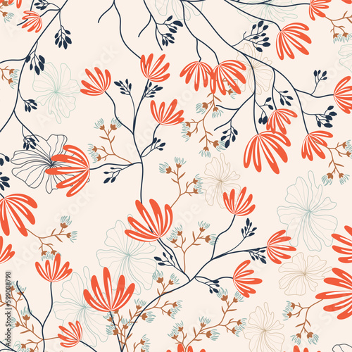 Spring flower blossom seamless pattern design, flower and leaf pattern background © Never Look Back