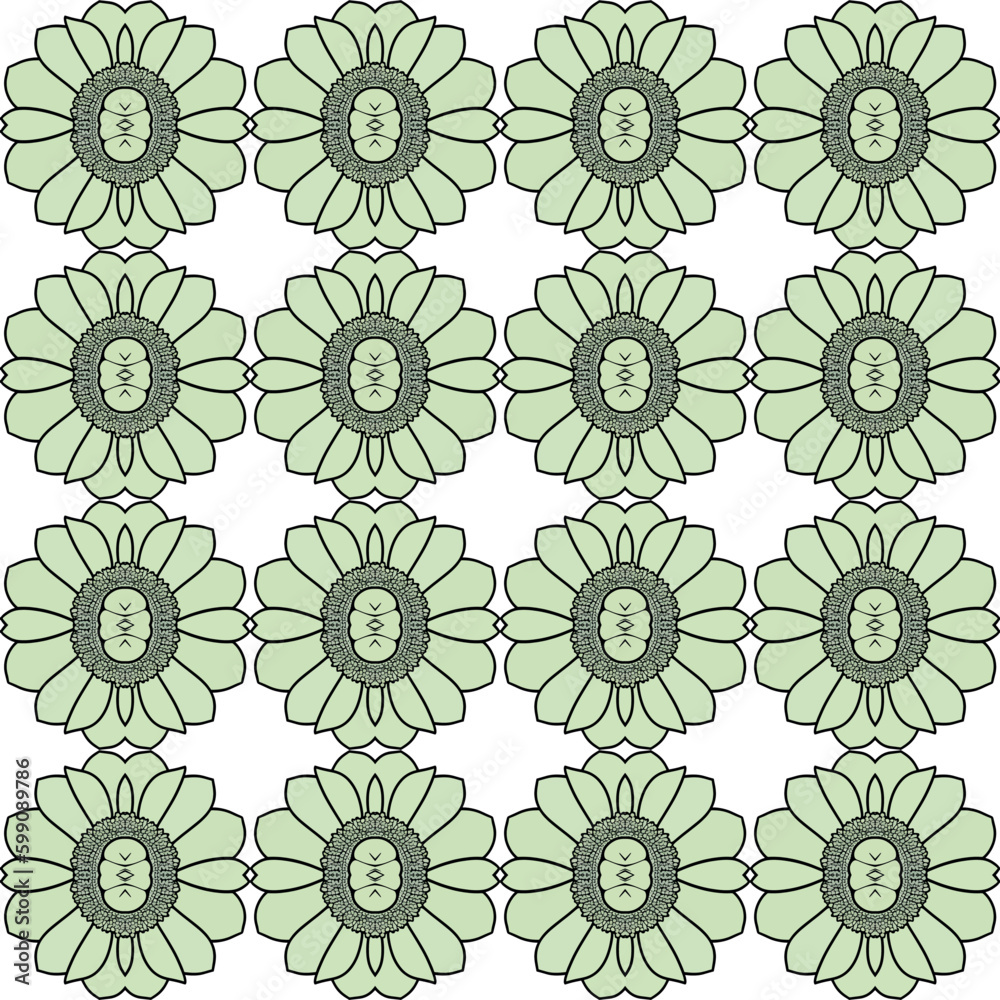 Charming green and white floral seamless pattern with fine foliage lace and stylized geometric motifs, ideal.