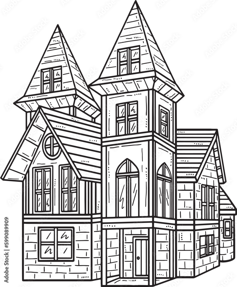 Halloween Haunted House Isolated Coloring Page  Generative AI