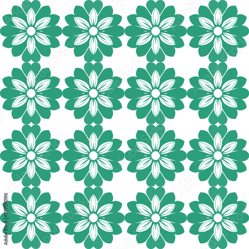Peppermint motifs and lucky clovers in green and white garden of chrysanthemums and damask create colorful.