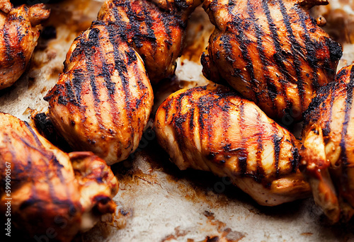delicious aromatic pieces of grilled chicken, generative AI