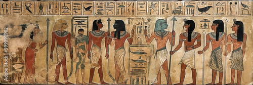 Obraz na płótnie old historical egyptian painting with egyptian hieroglyphs, generative AI w salonie