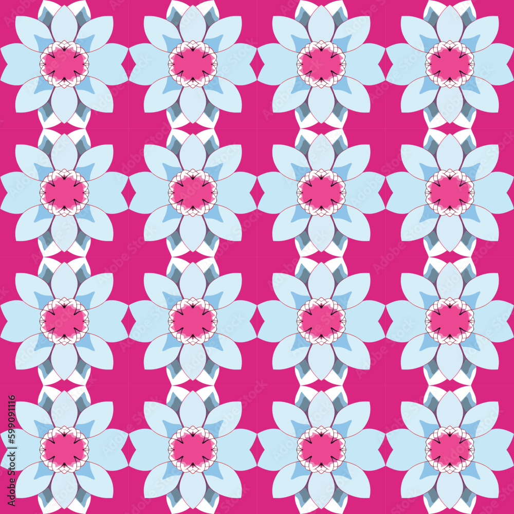 Detailed and colorful repeating flower pattern in pink, white, and red on bright background, inspired by. Detailed and colorful repeating flower pattern in pink, white, and red on bright background, inspired by.