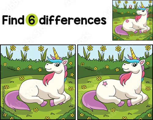 Unicorn Lying on a Flower Find The Differences Generative AI