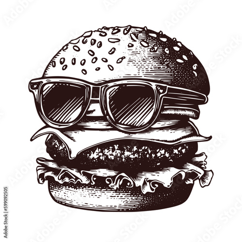 cool cheeseburger wearing sunglasses illustration 