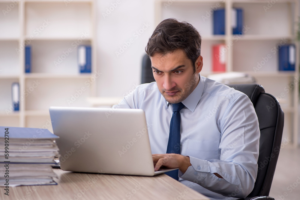 Young male employee working in the office