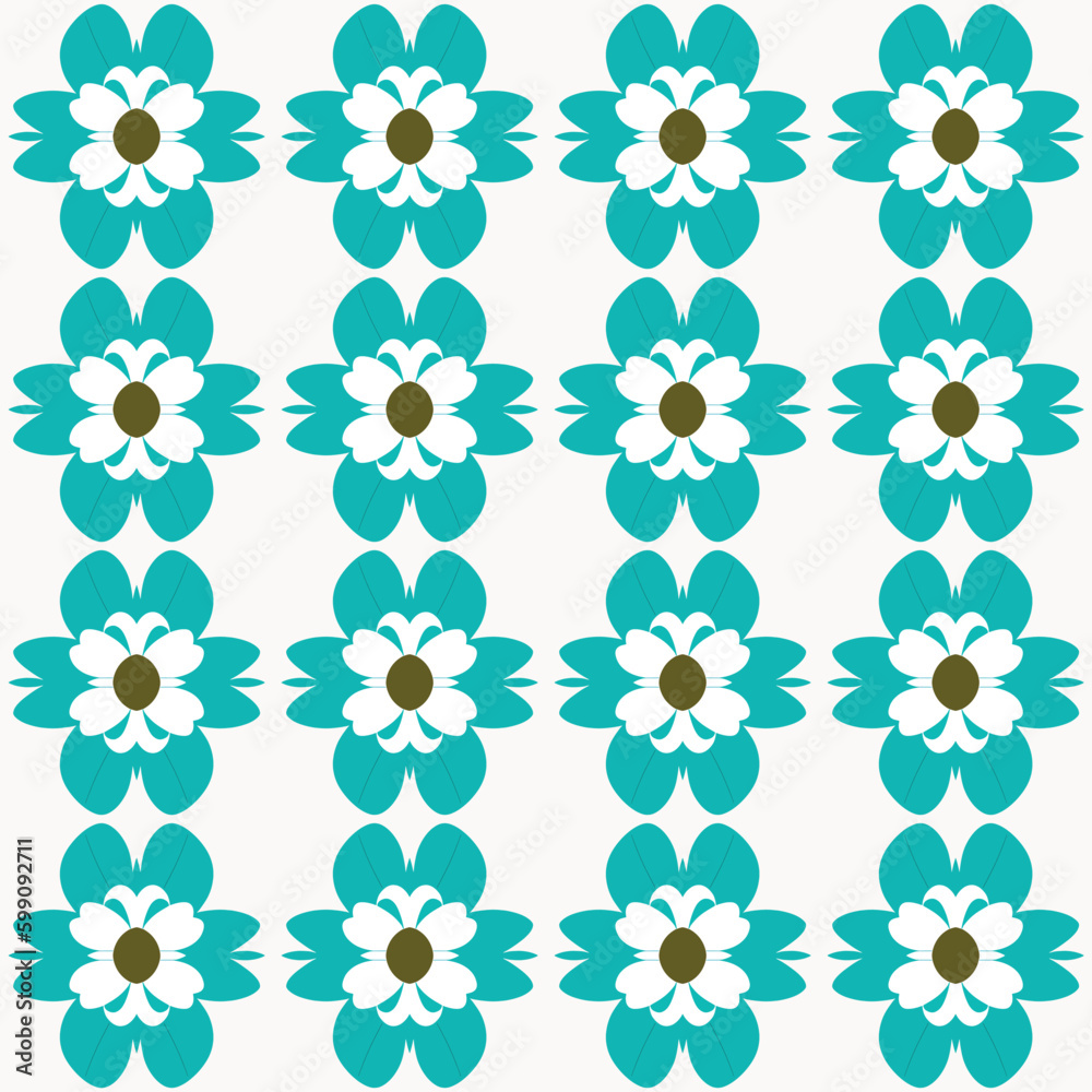 Naklejka premium Tiffany blue and white pattern with power motifs of peppermint flowers and vines make up this.