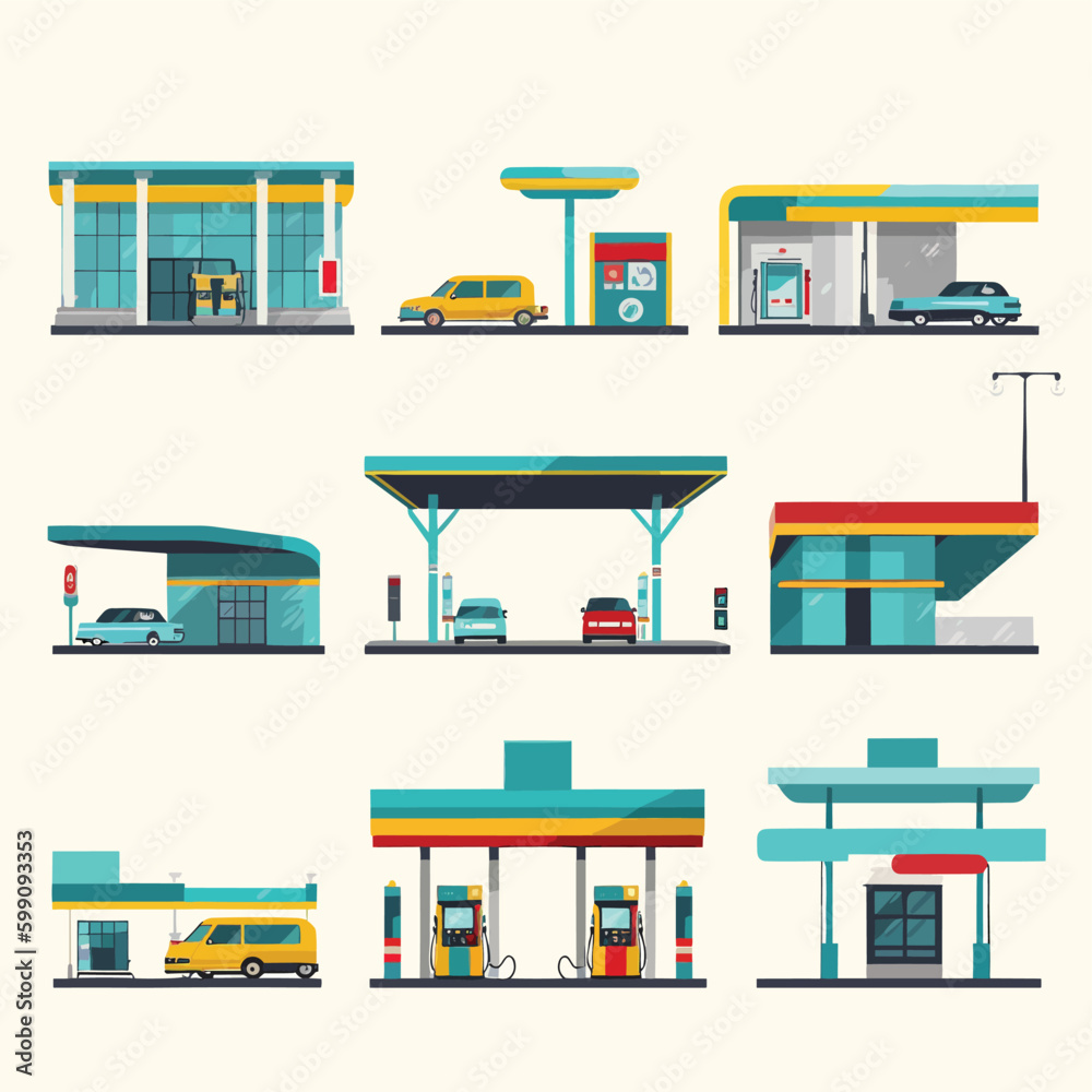Gas station set vector illustration