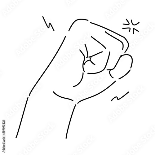 fist clenched in line art style, sketch. isolated on white background. hand drawn vector illustration.
