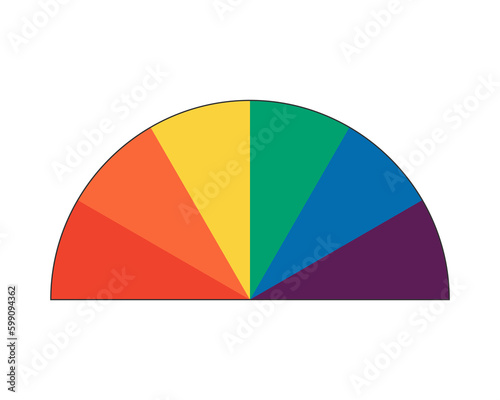 Rainbow colored semicircle. Iridescent colors diagram sectors. Colourful segmented palette. Color chart. Vector isolated eps illustration
