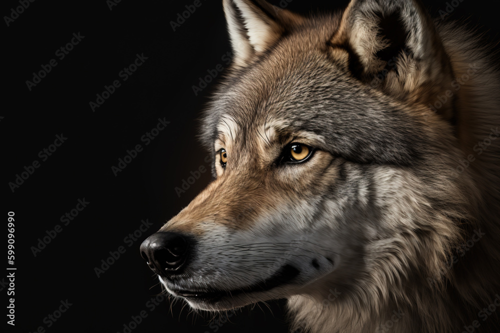 Generative AI. Wolf (Canis lupus). Illustration of a grey wolf