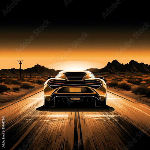 Gold car on the desert