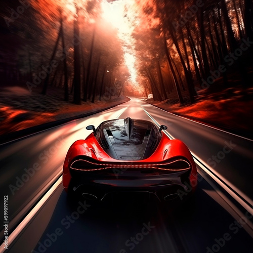 Car driving in the road forest 