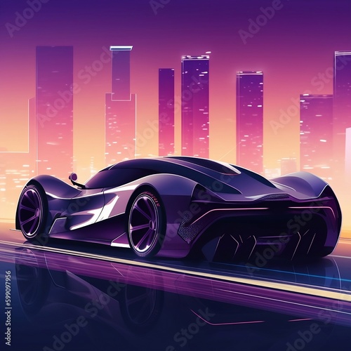 Purple car on the city 