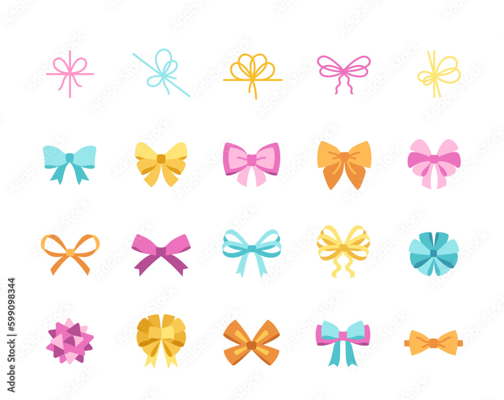 Colored bow stickers - obrazy, fototapety, plakaty 