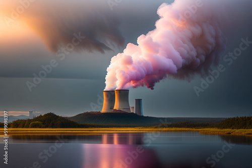 Billede på lærred Carbon releasing into the atmosphere from a coal power plant
