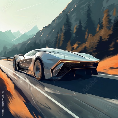 Hyper-car on the mountains road 