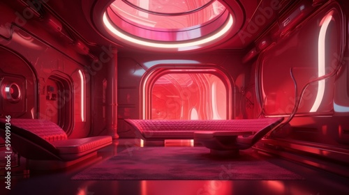 Shiny Walls and Futuristic Design: Award-Winning Red and Pink Interior with Stunning Digital Art and Intricate Patterns in 8K and HD, Generative AI © Georgy
