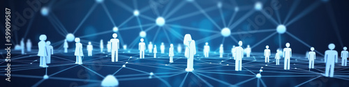 Group of walking people silhouettes and communication network concept. Social mesh. AI generative illustration.