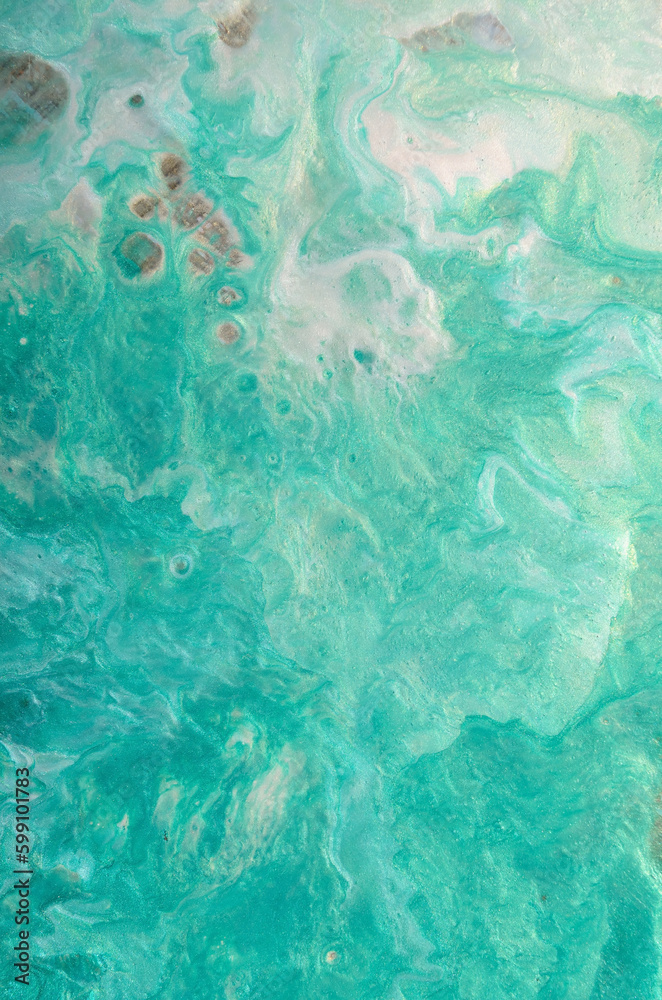 abstract background of emerald waves with white and pearl splashes